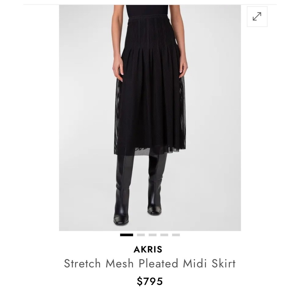 AKRIS Punto‎ Stretch Mesh Pleated Midi Skirt Black Fitted High Rise Back Zip